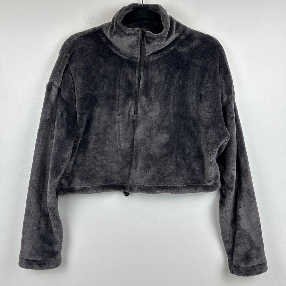 Urban Outfitters Womens Half-Zip Velour Grey Cropped Pullover Sweatshirt Small